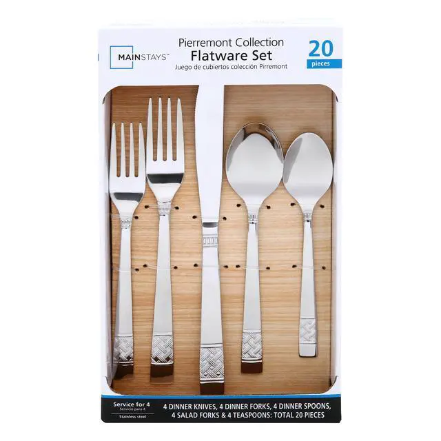 Alt view image 4 of 6 - Mainstays Pierremont 20 Piece Polished Stainless Steel Flatware Set, Silver Tableware