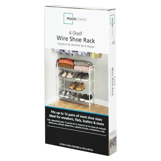 Alt view image 6 of 6 - Mainstays Steel Wire Shoe Organizer, 4-Tiers, 12 Shoe Pair Capacity, Durable Shoe Rack, White