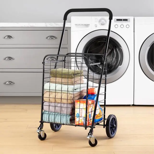 Alt view image 4 of 7 - Mainstays Metal Rolling Utility Shopping Cart with Foldable Design