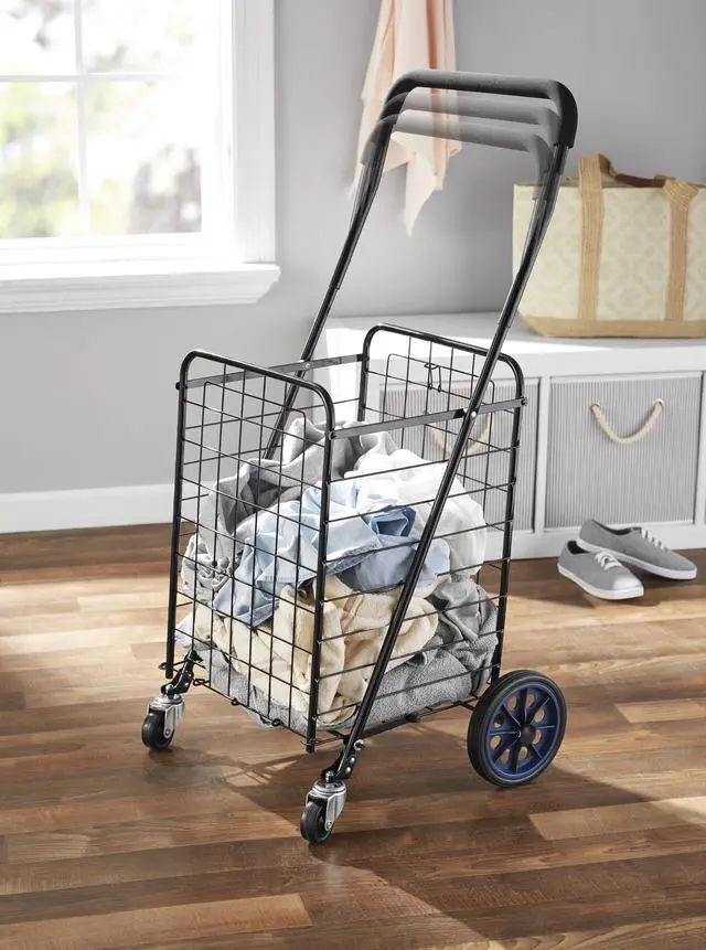 Alt view image 5 of 7 - Mainstays Metal Rolling Utility Shopping Cart with Foldable Design