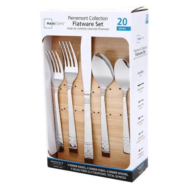 Alt view image 5 of 6 - Mainstays Pierremont 20 Piece Polished Stainless Steel Flatware Set, Silver Tableware