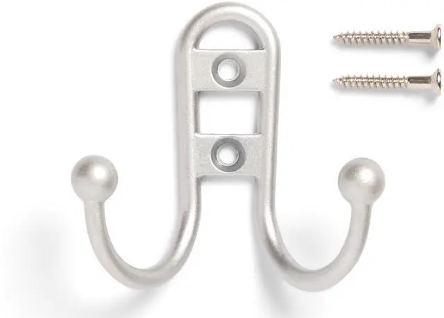 Alt view image 2 of 5 - (2 pack) Mainstays, Double Hook Satin Nickel Metal Hooks, for Hanging Towels and Coats, 10 lbs Capacity, 1 Pc