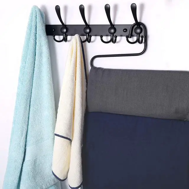 Alt view image 2 of 7 - Coat Rack Wall Mounted , Heavy Duty, 5 Tri Hooks,Stainless Steel, Metal Coat Hook Rail for Coat Hat Towel Purse Robes Mudroom Bathroom Entryway (Black, 2 Packs)