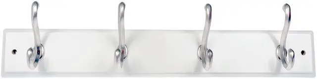 Main image of Mainstays White 18 inch Hook Board with 4 Satin Nickel Hooks for Coats, Bags, Leashes, Keys, Towels, 30 lbs Capacity, 1 Pack