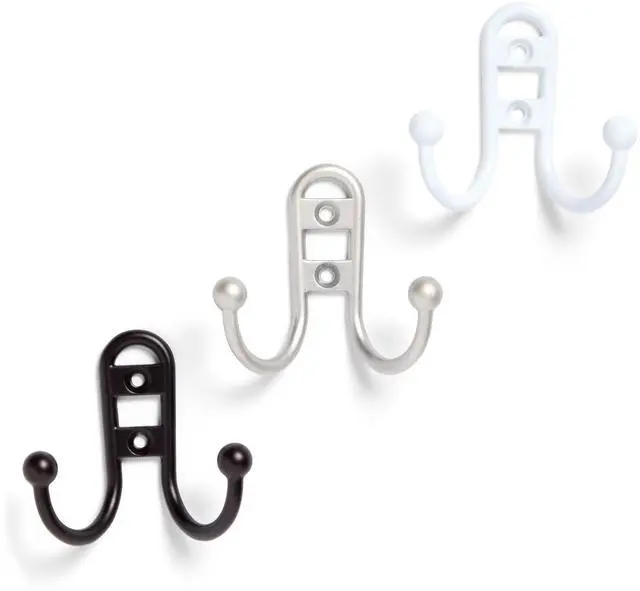 Alt view image 3 of 5 - (2 pack) Mainstays, Double Hook Satin Nickel Metal Hooks, for Hanging Towels and Coats, 10 lbs Capacity, 1 Pc