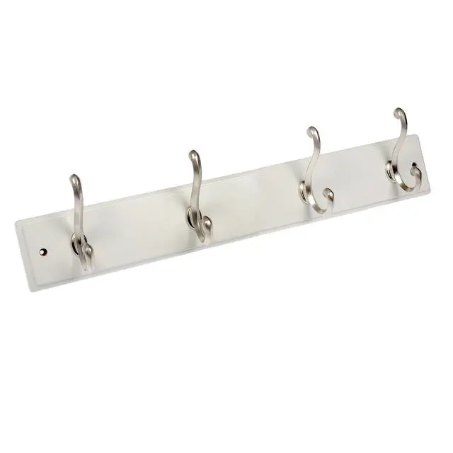 Alt view image 2 of 4 - Mainstays White 18 inch Hook Board with 4 Satin Nickel Hooks for Coats, Bags, Leashes, Keys, Towels, 30 lbs Capacity, 1 Pack