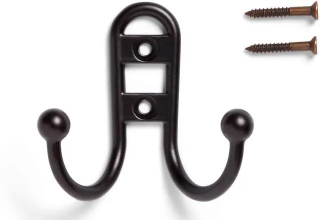 Alt view image 2 of 5 - (2 pack) Mainstays, Double Hook Bronze Metal Hooks, for Hanging Towels and Coats, 10 lbs Capacity, 1 Pc