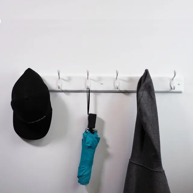 Alt view image 4 of 4 - Mainstays White 18 inch Hook Board with 4 Satin Nickel Hooks for Coats, Bags, Leashes, Keys, Towels, 30 lbs Capacity, 1 Pack