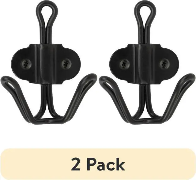 Main image of (2 pack) Mainstays Double Prong Metal Wall Mounted Coat and Hat Hook, Matte Black