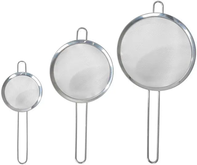Main image of Mainstays 3 Pack Premium Stainless Steel Fine Mesh Strainers, 4", 6", and 8", Silver