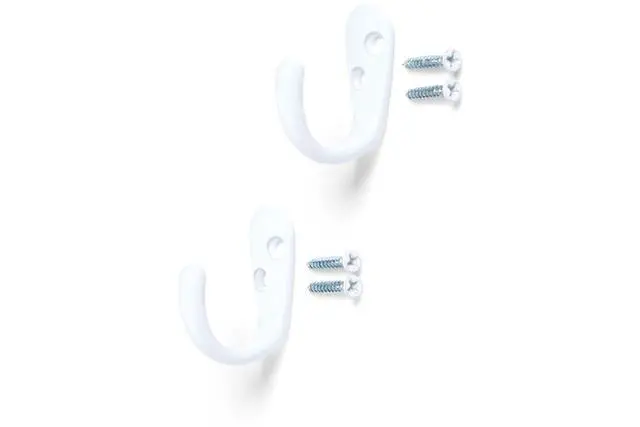 Alt view image 2 of 4 - (2 pack) Mainstays, White Metal Hooks, Clutter-Free Hooks for Hanging Towels and Coats, 10 lbs Capacity, 2 Pack