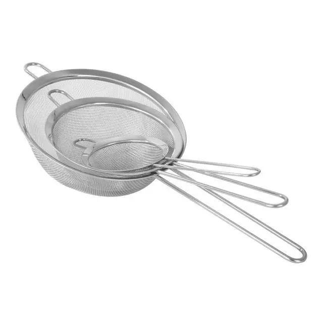 Alt view image 4 of 7 - Mainstays 3 Pack Premium Stainless Steel Fine Mesh Strainers, 4", 6", and 8", Silver