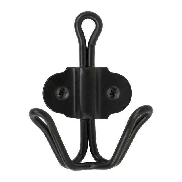 Alt view image 2 of 3 - (2 pack) Mainstays Double Prong Metal Wall Mounted Coat and Hat Hook, Matte Black