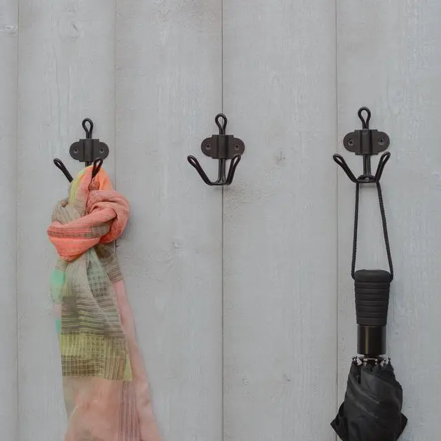 Alt view image 3 of 3 - (2 pack) Mainstays Double Prong Metal Wall Mounted Coat and Hat Hook, Matte Black