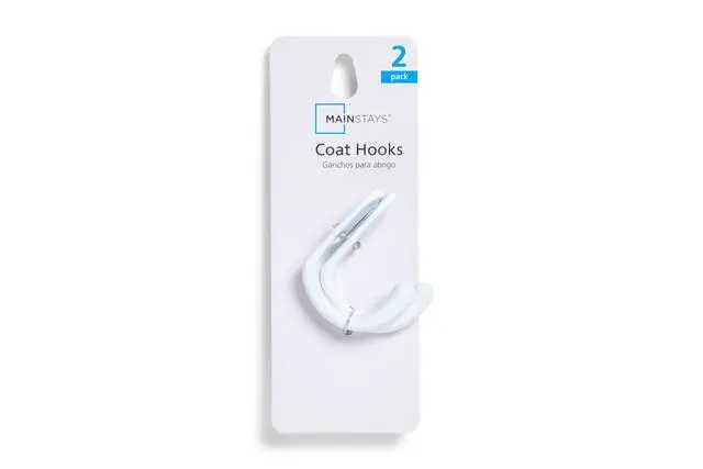 Alt view image 4 of 4 - (2 pack) Mainstays, White Metal Hooks, Clutter-Free Hooks for Hanging Towels and Coats, 10 lbs Capacity, 2 Pack