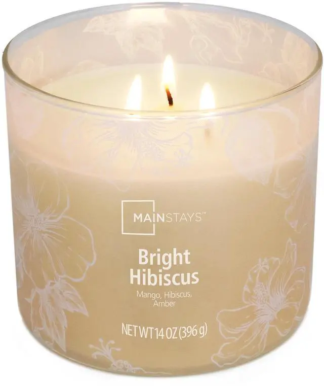 Main image of Mainstays 3-Wick Ombre Wrap Bright Hibiscus Scented Candle, 14 oz
