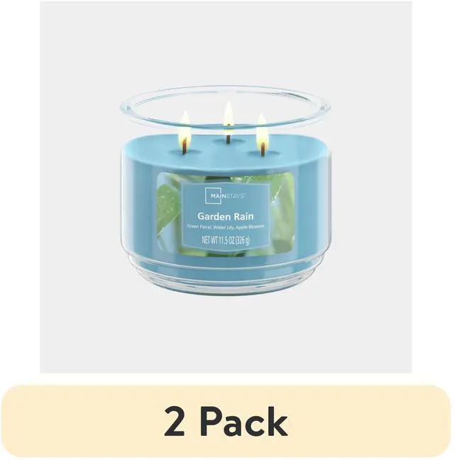 Main image of (2 pack) Mainstays Garden Rain 3-Wick Scented Glass Jar Candle, 11.5 oz