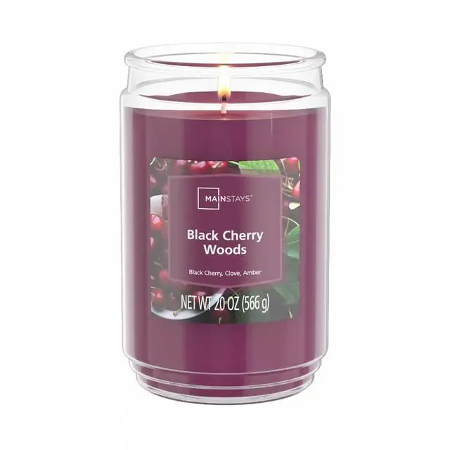 Main image of Mainstays Black Cherry Woods Single-Wick Scented Glass Jar Candle, 20 oz