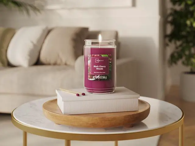 Alt view image 2 of 4 - Mainstays Black Cherry Woods Single-Wick Scented Glass Jar Candle, 20 oz