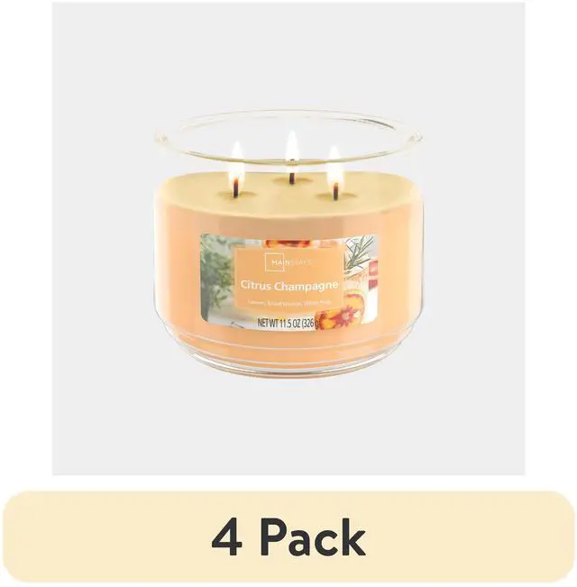 Main image of (4 pack) Mainstays 3-Wick Scented Glass Jar Candle, Citrus Champagne, 11.5 oz