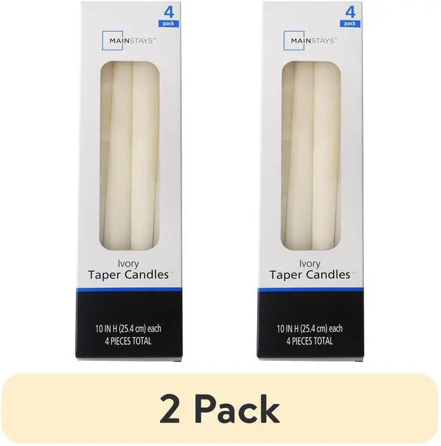 Main image of (2 pack) Mainstays 10 in Unscented Ivory Taper Candles, 4 Pack