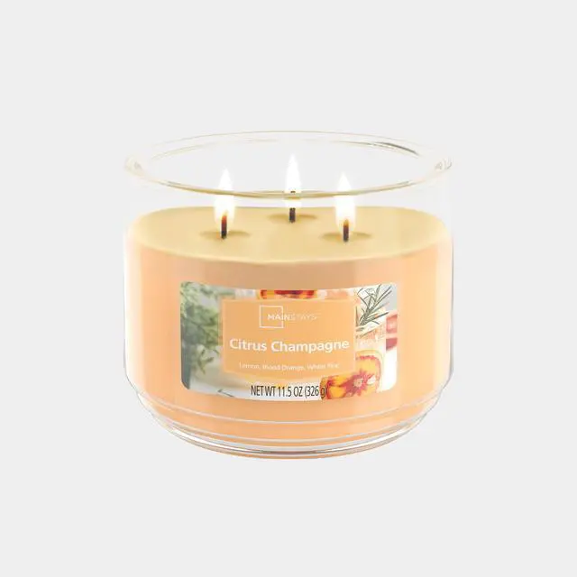 Alt view image 2 of 7 - (4 pack) Mainstays 3-Wick Scented Glass Jar Candle, Citrus Champagne, 11.5 oz
