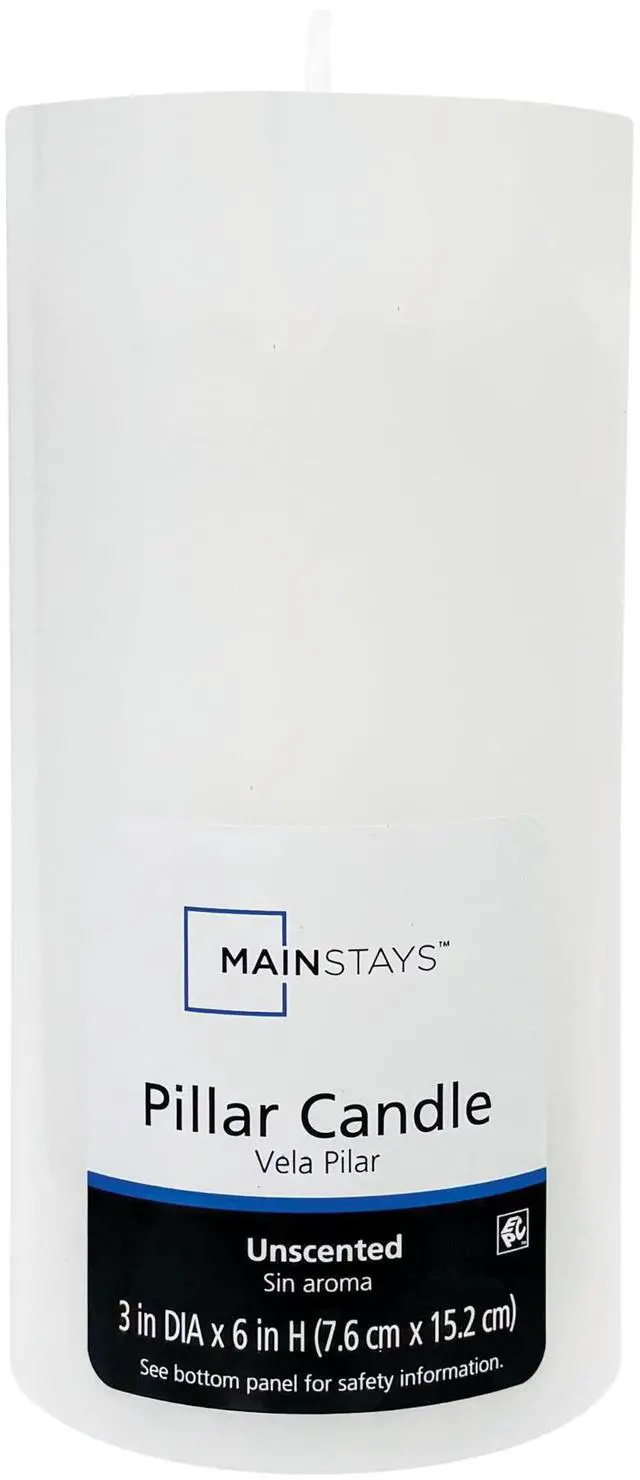 Main image of Mainstays Unscented Pillar Candle, White, 3 in x 6 in
