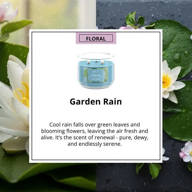 Alt view image 4 of 6 - (2 pack) Mainstays Garden Rain 3-Wick Scented Glass Jar Candle, 11.5 oz