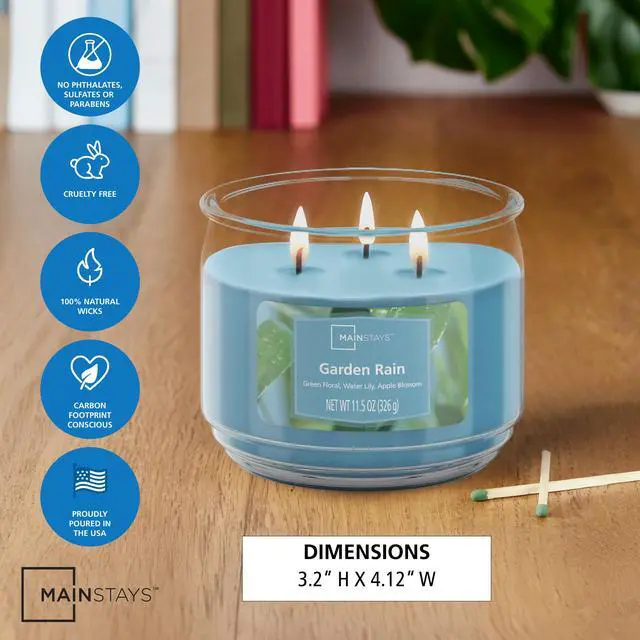 Alt view image 5 of 6 - (2 pack) Mainstays Garden Rain 3-Wick Scented Glass Jar Candle, 11.5 oz