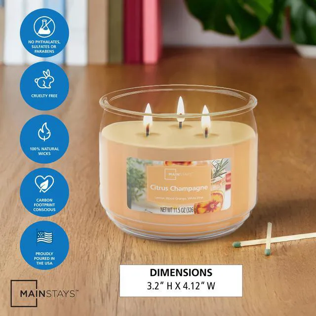 Alt view image 5 of 7 - (4 pack) Mainstays 3-Wick Scented Glass Jar Candle, Citrus Champagne, 11.5 oz