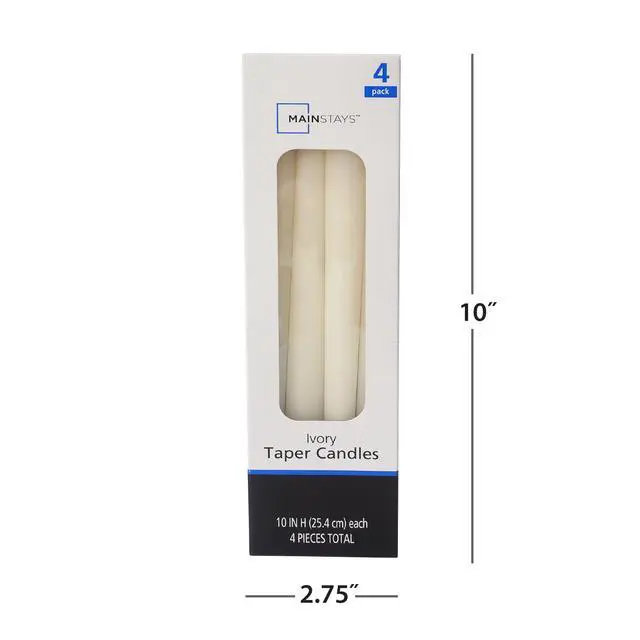 Alt view image 4 of 6 - (2 pack) Mainstays 10 in Unscented Ivory Taper Candles, 4 Pack