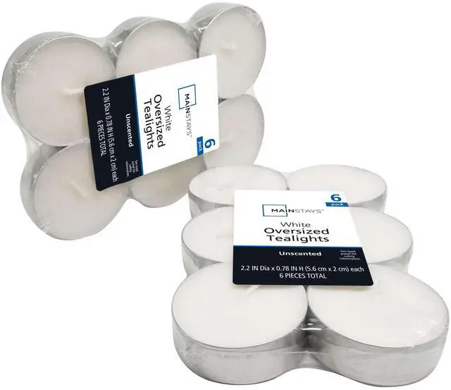 Main image of Mainstays White Unscented Indoor/Outdoor Oversized Tealight Candles,6 Count