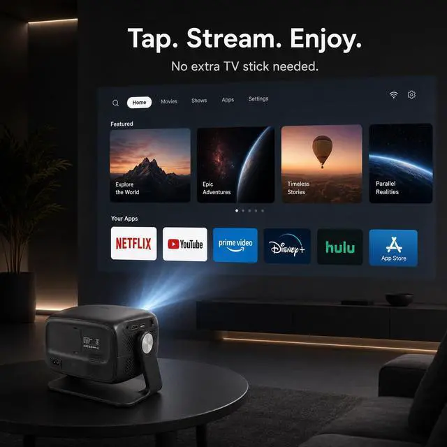 Alt view image 3 of 6 - Native 1080P 4K Support Projector, Built-in Apps Portable Projector