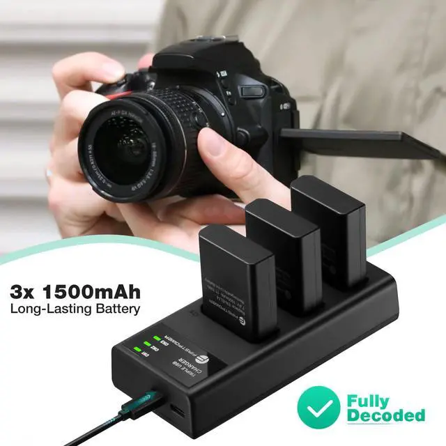 Alt view image 2 of 6 - FirstPower EN-EL14/EN-EL14a Battery 3Pcs with Triple Slot Charger for Nikon