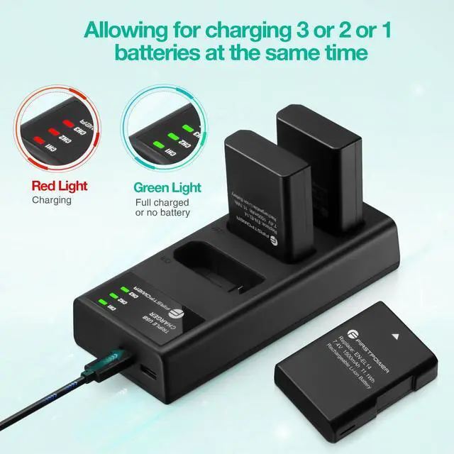 Alt view image 5 of 6 - FirstPower EN-EL14/EN-EL14a Battery 3Pcs with Triple Slot Charger for Nikon
