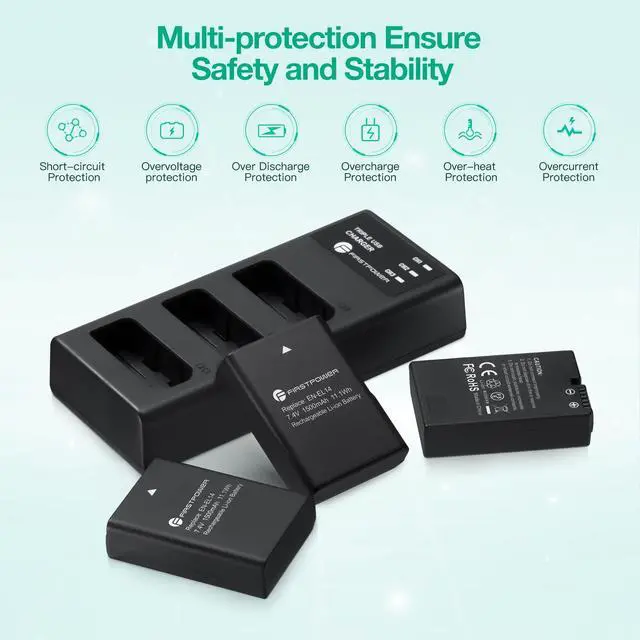 Alt view image 6 of 6 - FirstPower EN-EL14/EN-EL14a Battery 3Pcs with Triple Slot Charger for Nikon