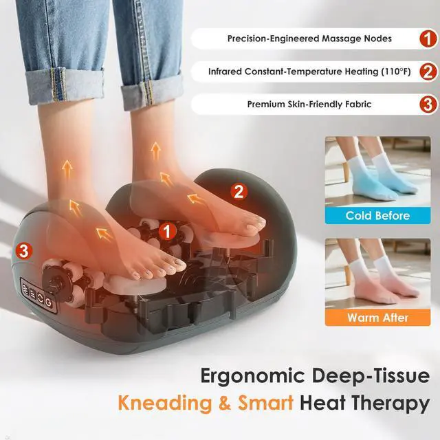 Alt view image 4 of 6 - Shiatsu Foot Massager, Foot and Calf Massager with Heat, Grey