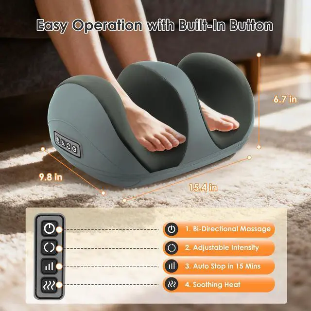 Alt view image 5 of 6 - Shiatsu Foot Massager, Foot and Calf Massager with Heat, Grey