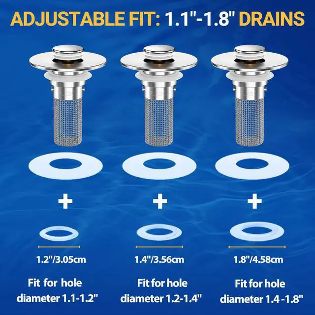 Alt view image 4 of 6 - 2PCS Bathroom Sink Stopper Strainer, Pop-Up Bathroom Sink Drain Strainer with Removable Stainless Steel Hair Catcher Basket, Universal Fit for US Bathroom Sinks, Bathtubs, Showers & Floor Drains