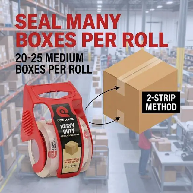Alt view image 3 of 6 - Tape Logic Heavy Duty Packing Tape with Dispenser (1 Pack) 2.6 Mil Thick Clear Shipping Tape, 2 in x 25 yd Strong Industrial Adhesive for Moving Boxes, Mailing, & Shipping Packaging
