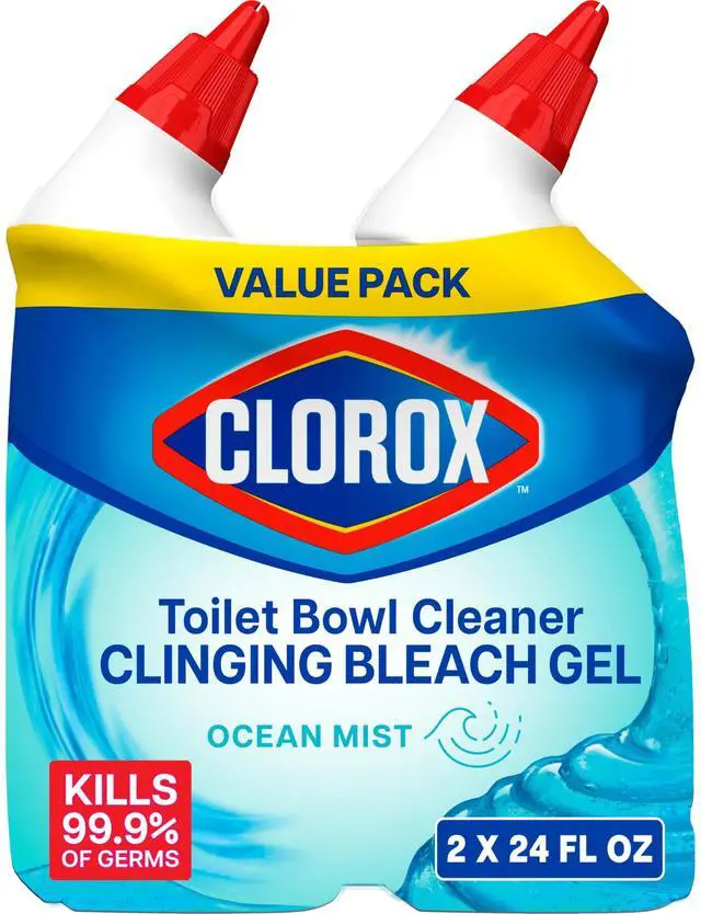 Main image of Clorox Toilet Bowl Cleaner Clinging Bleach Gel, Kills 99.9% of Bacteria and Viruses, Ocean Mist, 24 Fl Oz, Pack of 2