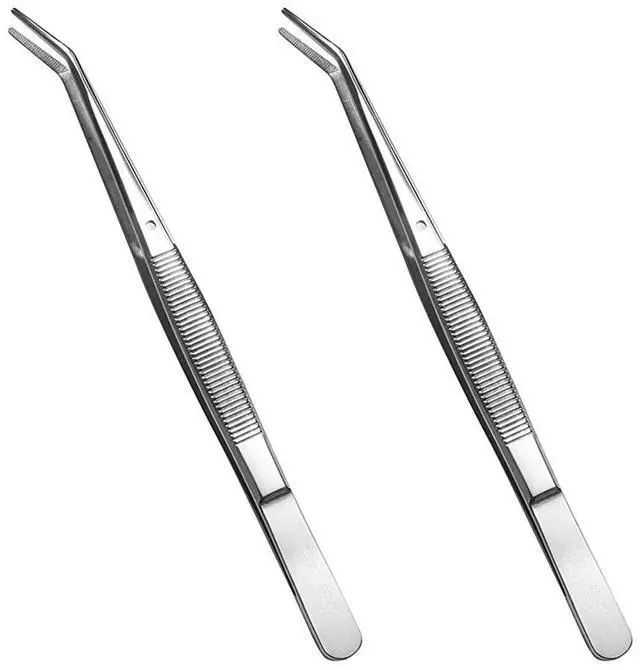 Main image of Stainless Steel Tweezers, with Curved Serrated Tip Multipurpose Sewing Machine Tweezers Forceps for Craft Repairing (2 Pcs set)