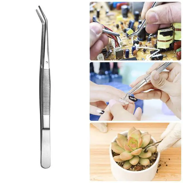 Alt view image 2 of 5 - Stainless Steel Tweezers, with Curved Serrated Tip Multipurpose Sewing Machine Tweezers Forceps for Craft Repairing (2 Pcs set)