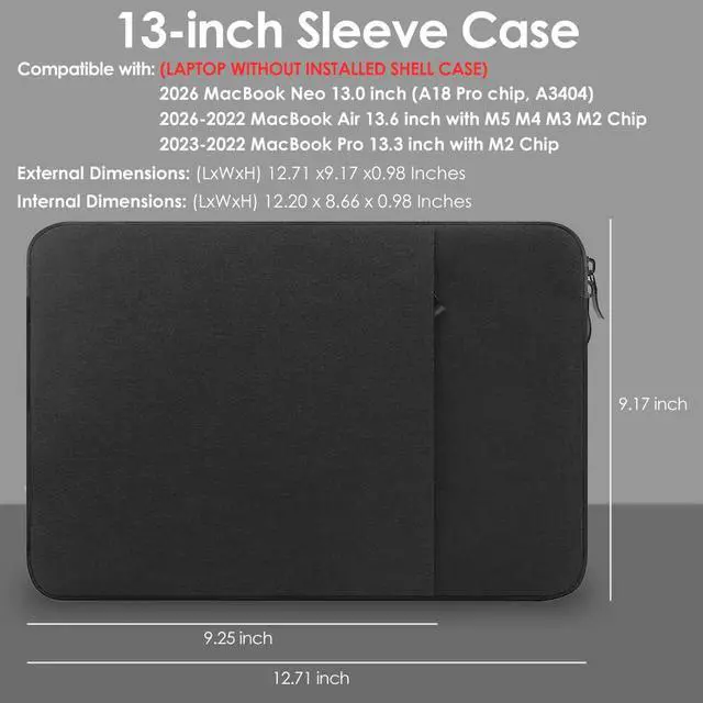 Alt view image 2 of 6 - ProElife Sleeve Case for MacBook Neo & Air 13 Inch M5 M4, Water-Resistant