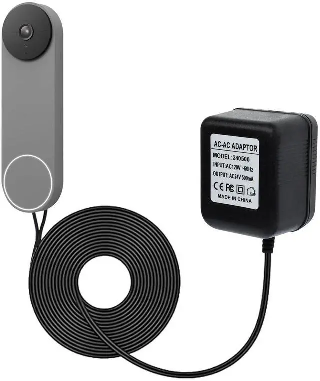 Main image of 24V Transformer Doorbell Power Adapter Compatible with Google Nest,Wyze,Eufy Video Doorbells, C Wire Adapter 16.4ft/5m Extension Cable Doorbell Power Adapter Doorbell Supply Cord