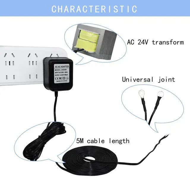 Alt view image 2 of 5 - 24V Transformer Doorbell Power Adapter Compatible with Google Nest,Wyze,Eufy Video Doorbells, C Wire Adapter 16.4ft/5m Extension Cable Doorbell Power Adapter Doorbell Supply Cord