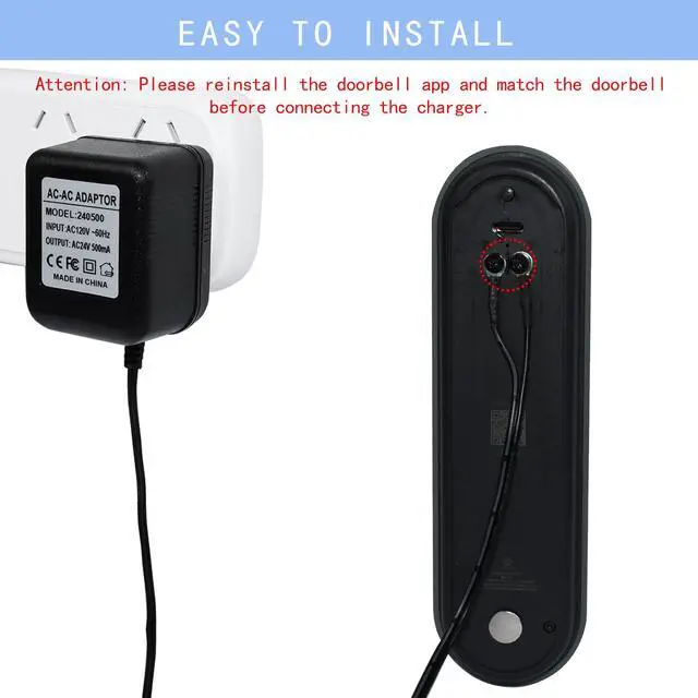 Alt view image 4 of 5 - 24V Transformer Doorbell Power Adapter Compatible with Google Nest,Wyze,Eufy Video Doorbells, C Wire Adapter 16.4ft/5m Extension Cable Doorbell Power Adapter Doorbell Supply Cord