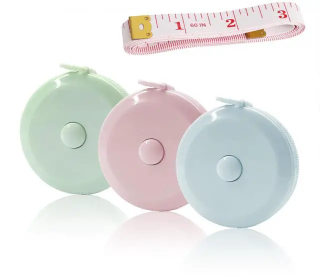 Main image of GDMINLO 3 Pack Tape Measure Measuring Tape for Body Fabric Sewing Tailor Cloth Knitting Craft Weight Loss Measurements Retractable 60-inch 1.5 Meter, Small Push ButtonDouble Scales Rulers