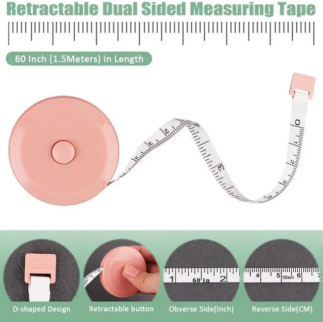 Alt view image 3 of 6 - GDMINLO 3 Pack Tape Measure Measuring Tape for Body Fabric Sewing Tailor Cloth Knitting Craft Weight Loss Measurements Retractable 60-inch 1.5 Meter, Small Push ButtonDouble Scales Rulers