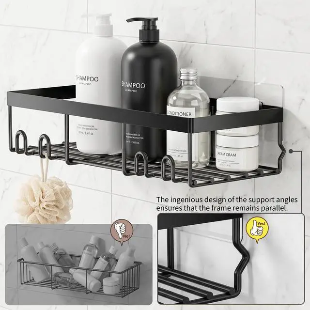 Alt view image 4 of 6 - Moforoco Shower Caddy Shelf Organizer Rack, Self Adhesive Black Bathroom Shelves Basket, Home Farmhouse Wall Inside Organization and Storage Decor Rv Accessories, First Camper Apartment Essentials